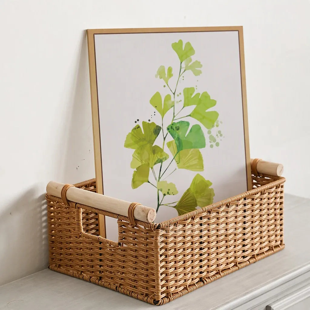 Handwoven Rattan Basket with Handles – 3 Sizes Set