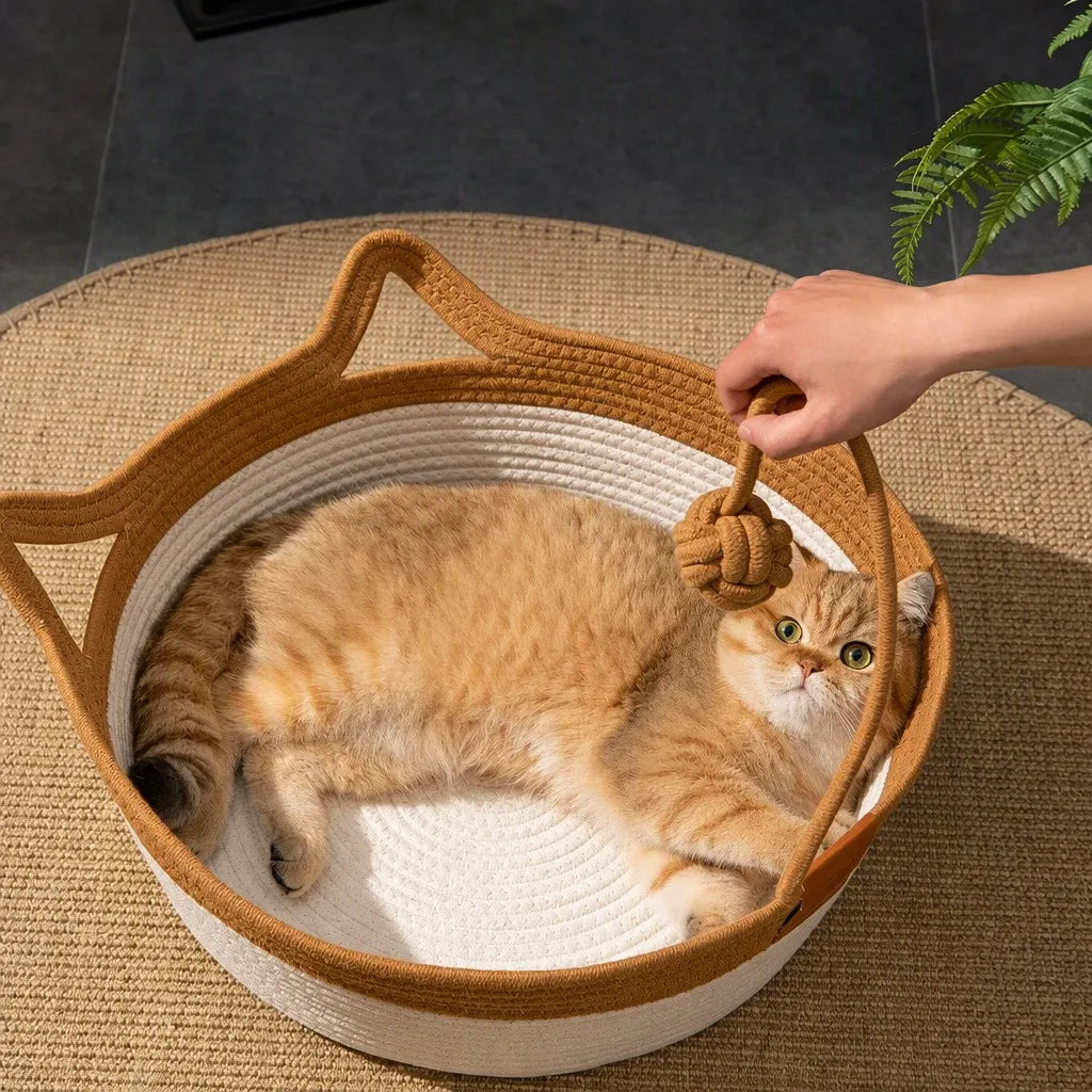 Handwoven Cotton Rope Pet Bed – Cozy Cat & Dog Basket Nest