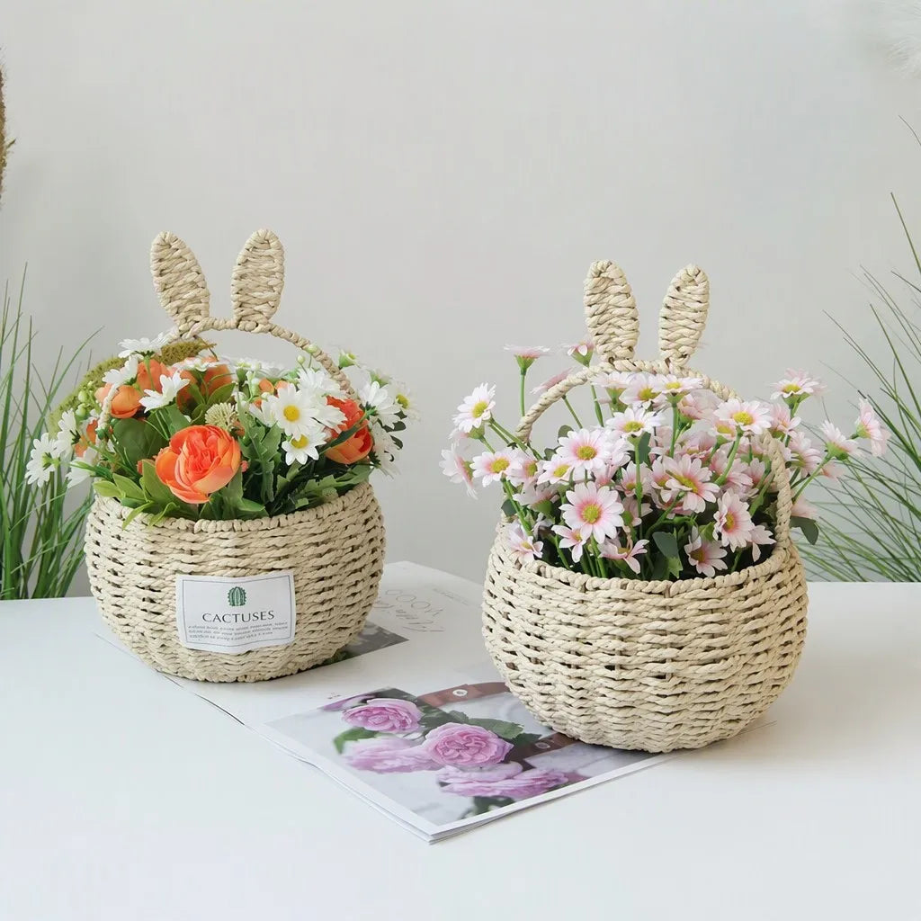 Handwoven Flower Girl Basket with Bunny Ears – Wedding Petal Basket