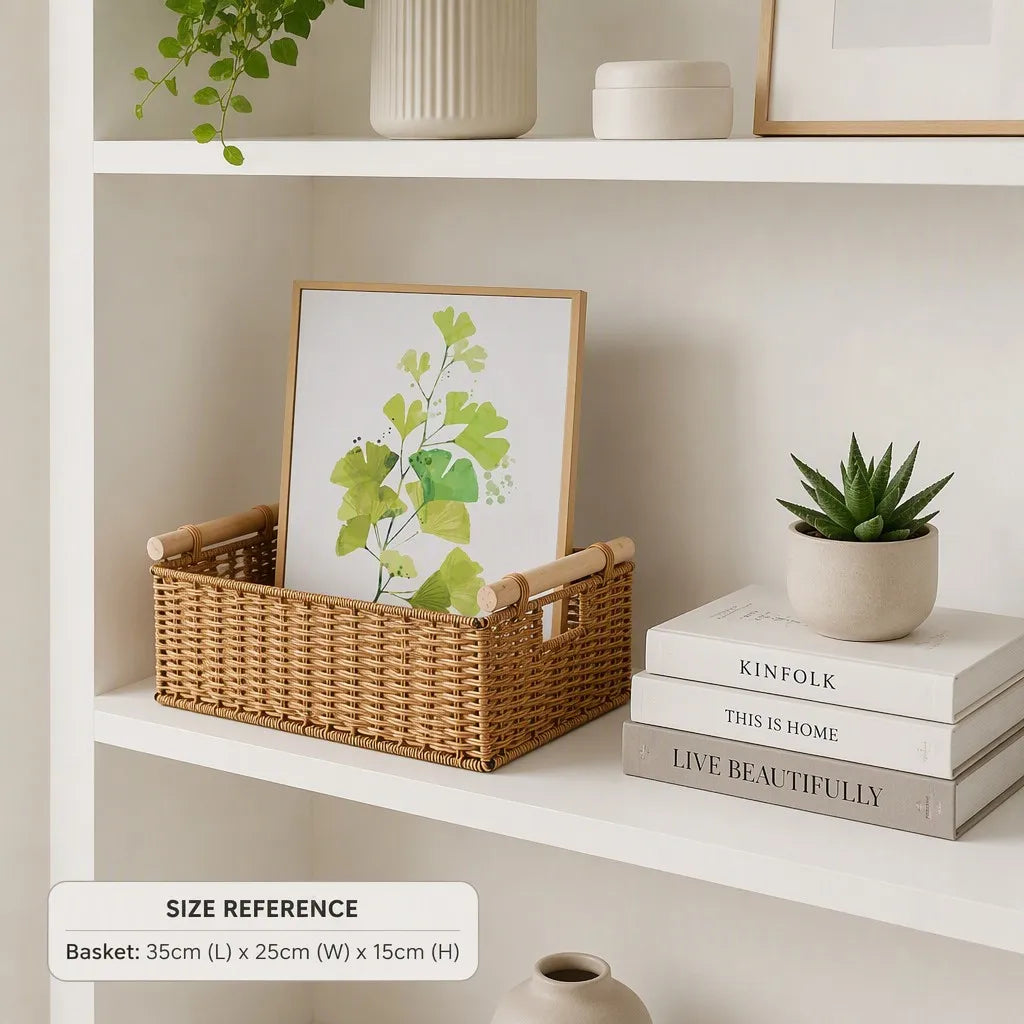 Bring Nature Home: Handwoven Rattan Storage Basket with Wooden Handles